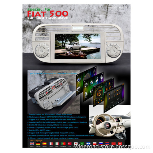 Fiat 500 Car Multimedia Player With Gsp Video Radio Audio Tv Bluetooth Mp3 Mp3